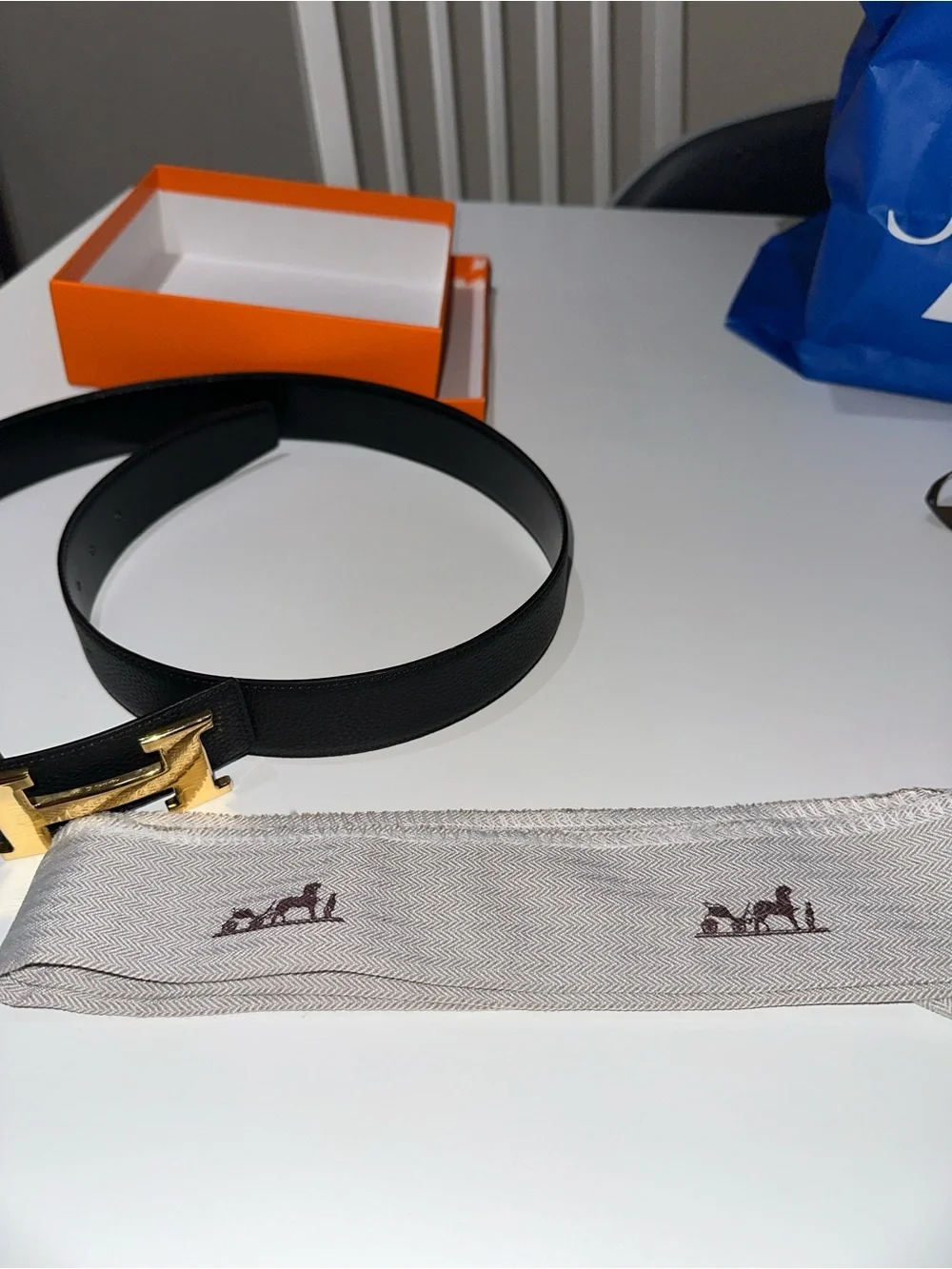 Men's Black Leather Belt with Gold 'H' Buckle